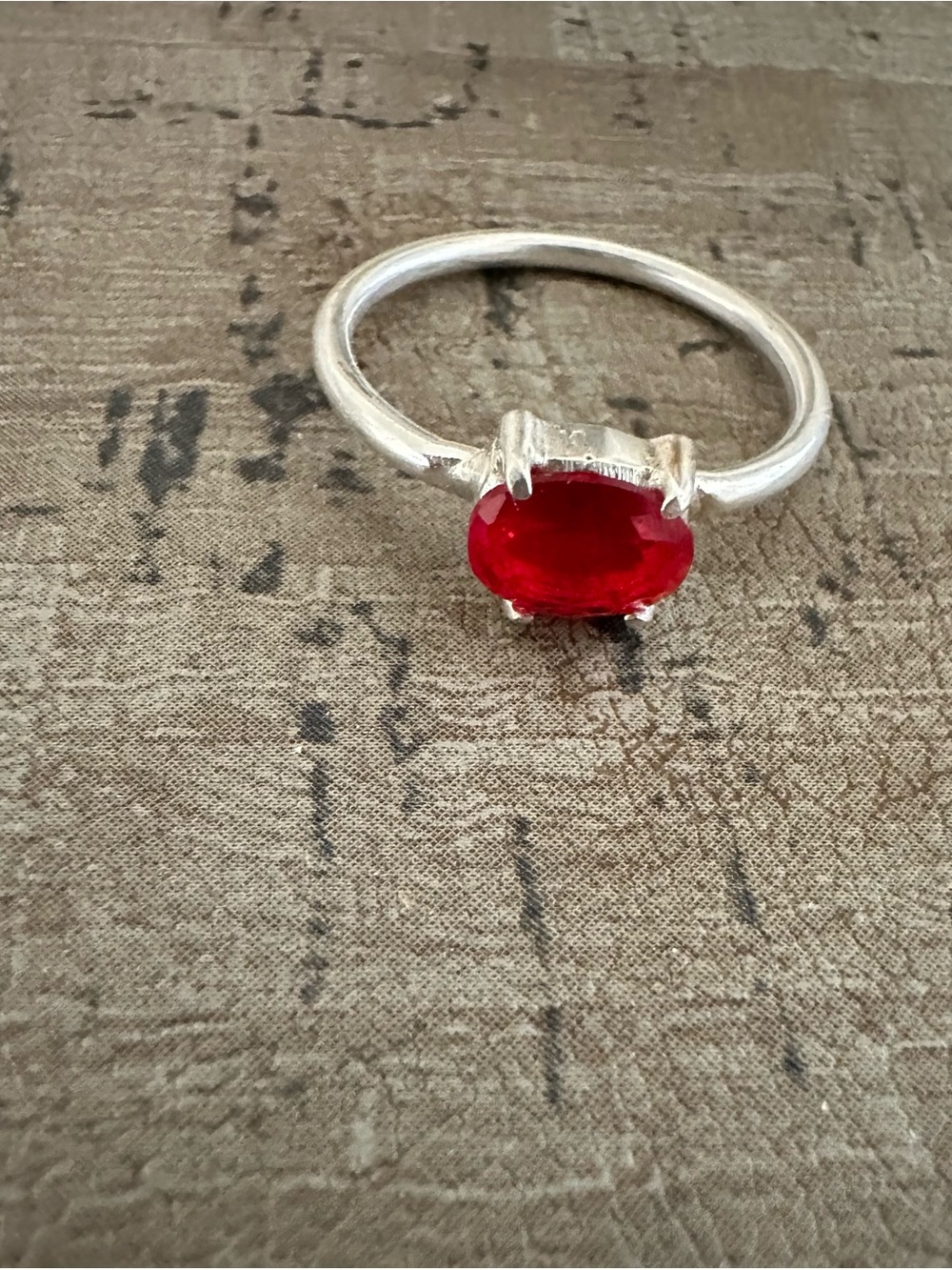 Women's Sterling Silver Ring with Red Oval Gemstone